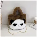 Mini brown and white plush panda shoulder bag with gold chain strap and soft handle - Brown