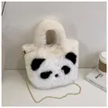 Cute panda plush bag with black and white faux fur, golden chain, and soft handle strap - Off White