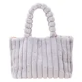 Sac cabas en peluche gris clair avec coutures verticales et texture en fausse fourrure - Gris