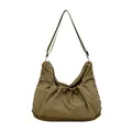 Schicke Khaki Nylon Umhängetasche in Falten-Optik mit verstellbarem Gurt und Außentasche - Grün