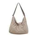 Beigefarbene Nylon-Halbmondtasche mit Kordelzug-Fronttasche und verstellbarem Gurt - Khaki