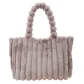 Sac fourre-tout en peluche rose avec poignée bulle et texture en fourrure rayée - Rose racine de lotus