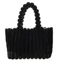 Sac fourre-tout chic en fausse fourrure noire avec poignée à pompons pour l'hiver - Noir