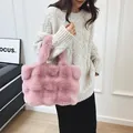 Bolso tote de piel sintética rosa con textura de cuadros para moda de otoño e invierno - Rosa