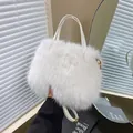 Elegant white faux fur handbag with leather strap and gold hardware in a modern setting - Without Pearl Charm / White