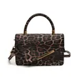 Sac à main chic à motif léopard avec poignée dorée et bandoulière pour femme - Marron