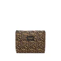 Grande trousse à maquillage imprimé léopard avec fermeture éclair dorée et logo en cuir - Jaune