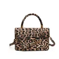 Sac bandoulière léopard avec garnitures dorées et rabat asymétrique en cuir synthétique - Kaki