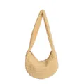 Creamy yellow pleated popcorn fleece hobo bag with soft plush texture for autumn winter - Yellow
