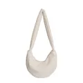 Chic cream white faux shearling hobo bag with soft pleated texture and large capacity - White