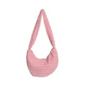Pink plush crescent shoulder bag with soft textured sherpa fleece and large capacity - Pink