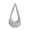 Light grey fluffy shoulder bag with pleated wavy texture and secure zipper closure - Gray