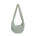 Light green plush crescent shoulder bag with soft pleated texture and wide strap - Green