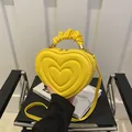 Sac à main cœur jaune vif tendance avec poignée plissée et détails matelassés chic - Jaune