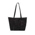 Grand sac cabas noir en velours côtelé avec imprimé fraise et petit porte-monnaie - Noir