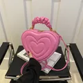Sac à main coeur rose avec poignée plissée et design avec coutures à trois couches - Rose