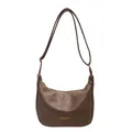 Sac bandoulière demi-lune marron foncé en cuir texturé avec sangle réglable - Marron