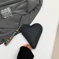 Fashionable black heart-shaped leather coin purse with a colorful 'LOVE' wrist strap - Black
