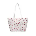 Grand sac cabas blanc à motif fraises avec un petit porte-monnaie assorti rond - Blanc