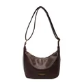 Sac bandoulière demi-lune en similicuir plissé marron foncé avec fermeture éclair dorée - Café