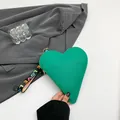 Green heart-shaped leather coin purse with LOVE webbing strap and gold zipper - Green