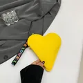 Yellow heart-shaped leather mini bag with LOVE embroidered wristlet and gold zipper - Yellow