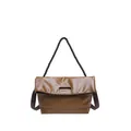Brown vintage minimalist tote bag with smooth faux leather and woven handle for women - Brown