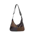 Vintage brown patchwork tote bag with glossy finish and adjustable shoulder strap - Brown Patchwork