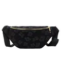 Chic black oxford fabric chest bag with floral texture and gold zipper detailing - Black