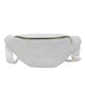 White chest bag with floral textured fabric and adjustable strap in semi-circle shape - White