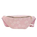 Pink fashion chest bag for women with white embossed floral texture and gold hardware - Pink