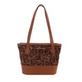 Secchiello leopardato alla moda con base in pelle marrone e tracolla sottile - Marrone