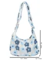 Plüsch-Tragetasche mit Blumenmuster in Weiß und Blau und weichen Texturen - Blau