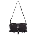 Minimalist dark brown crossbody bag in woven fabric with metallic silver buckles - Coffee