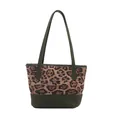 Borsa tote retrò con stampa leopardata, finiture in pelle verde scuro e tracolle lunghe - Verde