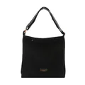 Minimalist black suede tote bag with bronze rings and adjustable wide shoulder strap - Black