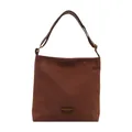 Minimalist dark brown suede tote bag with wide strap and vintage metal hardware - Brown