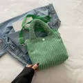 Grass green corduroy tote bag with adjustable shoulder strap and metal hardware - Green