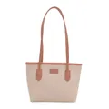 Bolso tote bicolor de lona con asas de cuero rosa y parche de logotipo moderno - Rosa