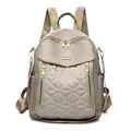 Quilted nylon women's backpack in champagne gold finish with metal zippers - Gray