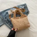 Khaki corduroy crossbody tote bag with soft texture and snap button closure - Khaki