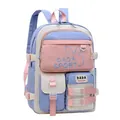 Cute contrast color school backpack for girls with multiple pockets and durable straps - Blue And Pink Color Scheme