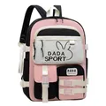 Pink and black color-block school backpack with cute rabbit print and DADA SPORT logo - Black