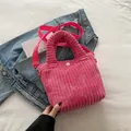 Rose pink corduroy tote bag with adjustable shoulder strap and top handle in 2024 style - Rose Pink