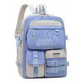Blue and beige casual student backpack with multi-pocket design and DADA SPORT embroidery - Blue