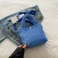 Klein blue corduroy tote bag with pleated handle and adjustable shoulder strap - Blue