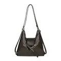 Bolso tote vintage gris oscuro con acabado de cuero mate y correa de hombro ajustable - Marrón