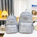 Grijze rugzakset met vlinderprint en panda-hanger in twee maten voor studenten - Groot / Grijs
