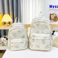 Gebroken witte rugzakset met vlinderprint en schattige panda-pluche hangers - Groot / Broken Wit