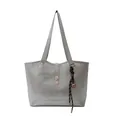 Sac fourre-tout argenté avec boucle en métal doré et pendentif en corde tressée décor - Argent